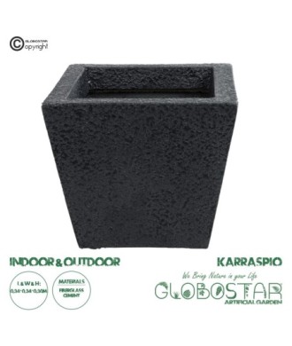 GloboStar® Artificial Garden KARRASPIO 20770 Επιδαπέδιο Πολυεστερικό Τσιμεντένιο Κασπώ Γλάστρα - Flower Pot Μαύρο Μ34 x Π34 x Υ30cm